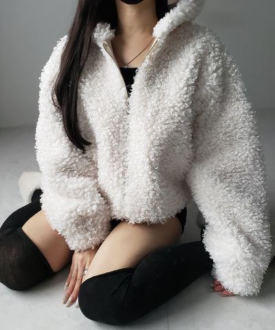 テディボアジップアップフーディクロップドコート ／ teddy boa zipup hoodie cropped cat