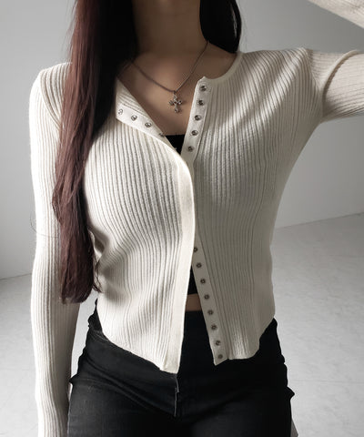 【 ３color 】スナップボタンリブニットスリムカーディガン ／ snap button rib knit slim cardigan