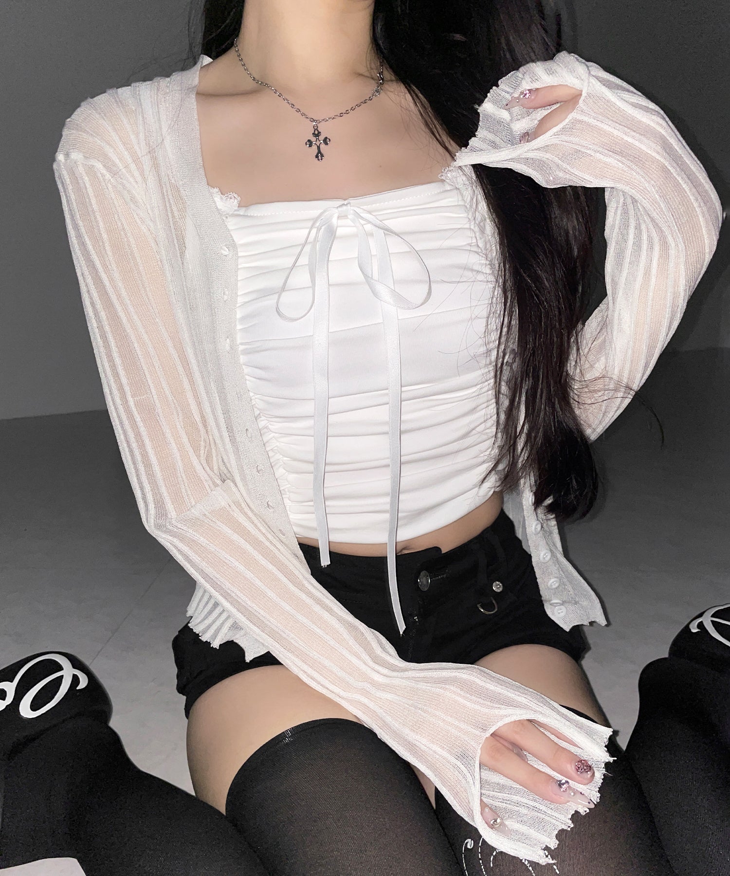 シアーリブニットカーディガン ／ sheer lib knit cardigan