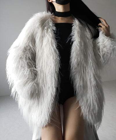 【 ２color 】ラメフェイクファーボリュームシャギーコート ／ rame fake fur volume shaggy coat