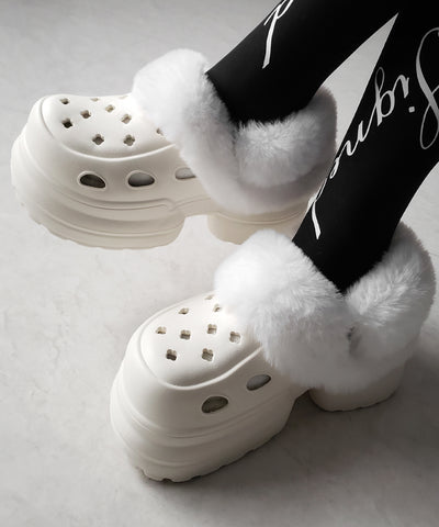フェイクファー厚底クロッグサンダル ／ Fake fur platform clog sandals