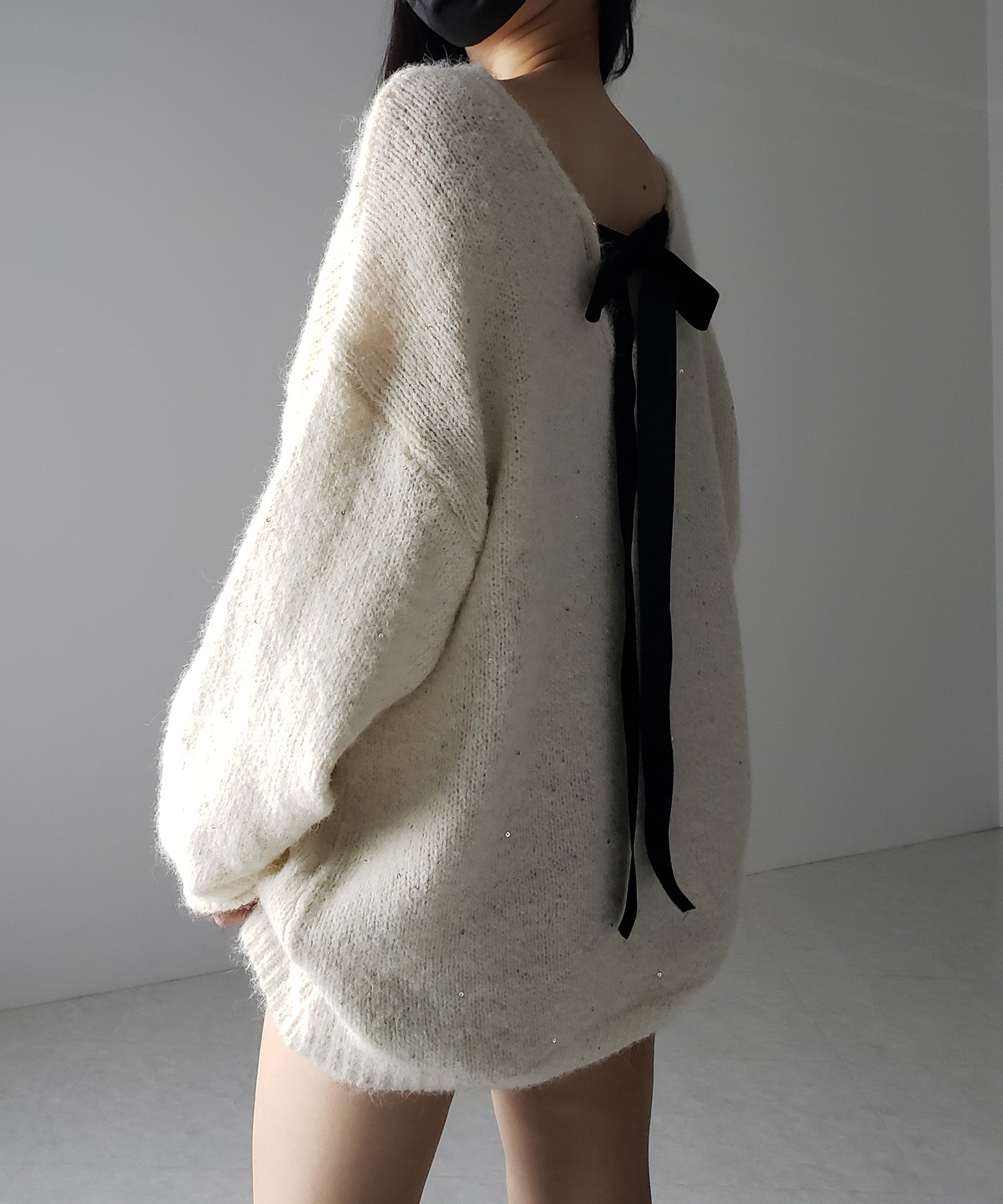 【 ２WAY 】ベロアリボンスパングルオーバーニット ／ velor ribbon spangle over knit