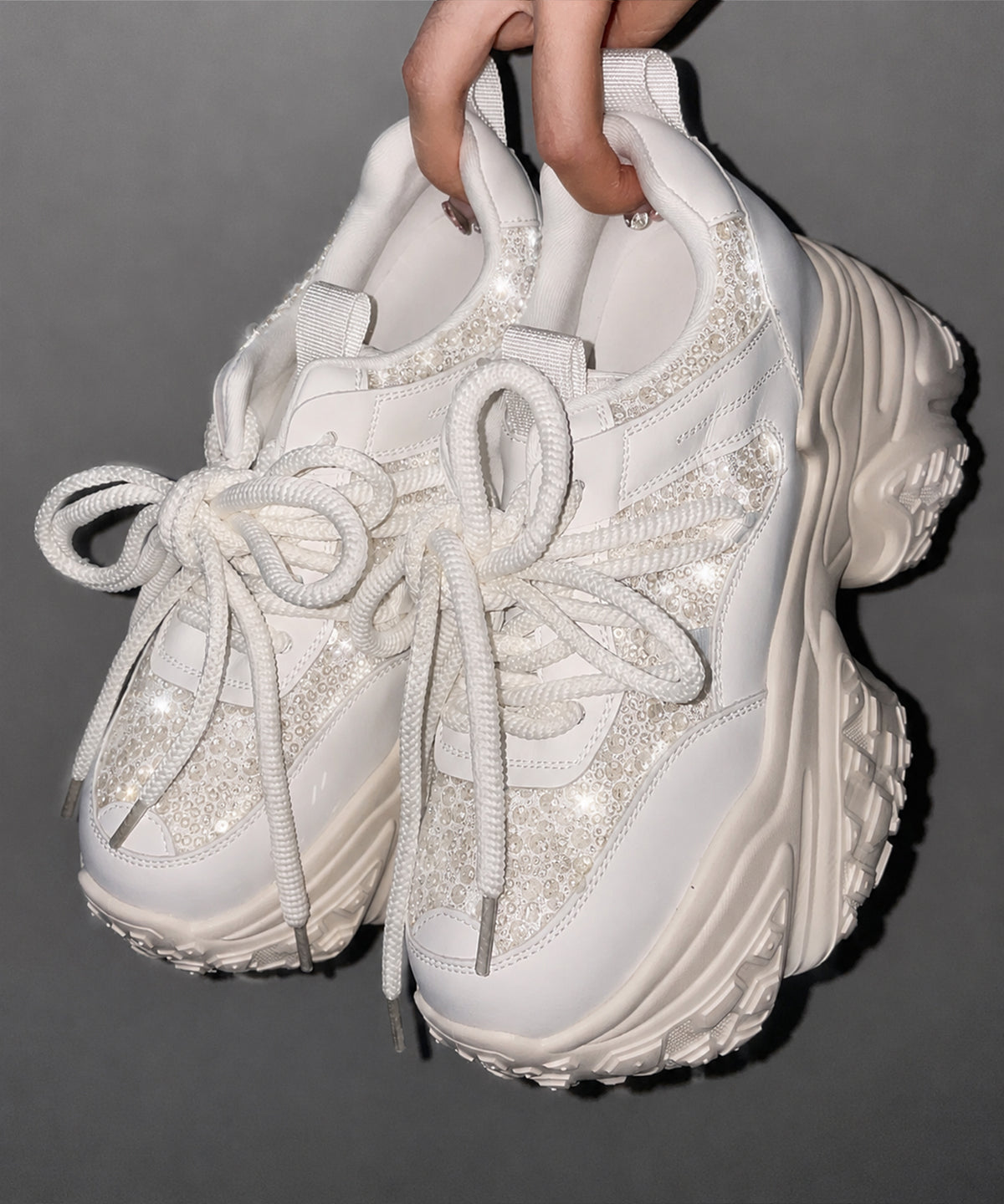 【 +10.5cm盛れ 】スパンコールレースアップ厚底スニーカー ／ +10.5cm spangle lace-up platform sneakers