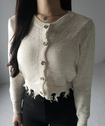 【 ３color 】ダメージシアーニットショートカーディガン ／ damage sheer knit short cardigan