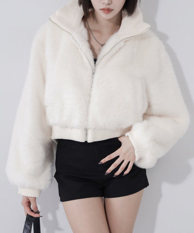 スタンドネックリブフェイクファーショートブルゾン ／ standneck lib fakefur short blouson