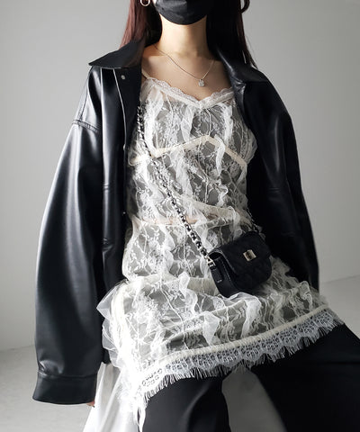 【 ２color 】チュールドッキングレースチュニックキャミソール ／ tulle docking lace tunic camisole
