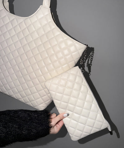 【 A4収納可 】フェイクレザーキルティングトートバッグ ／ fake leather quilted tote bag
