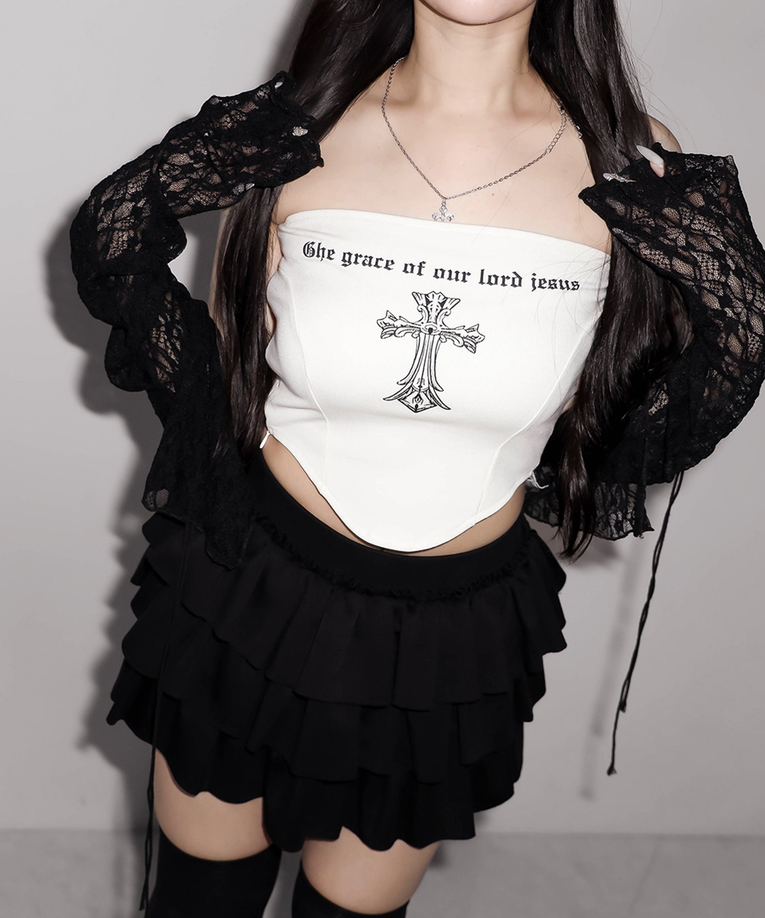 クロスグランジロゴベアトップス ／ cross grunge logo bare tops