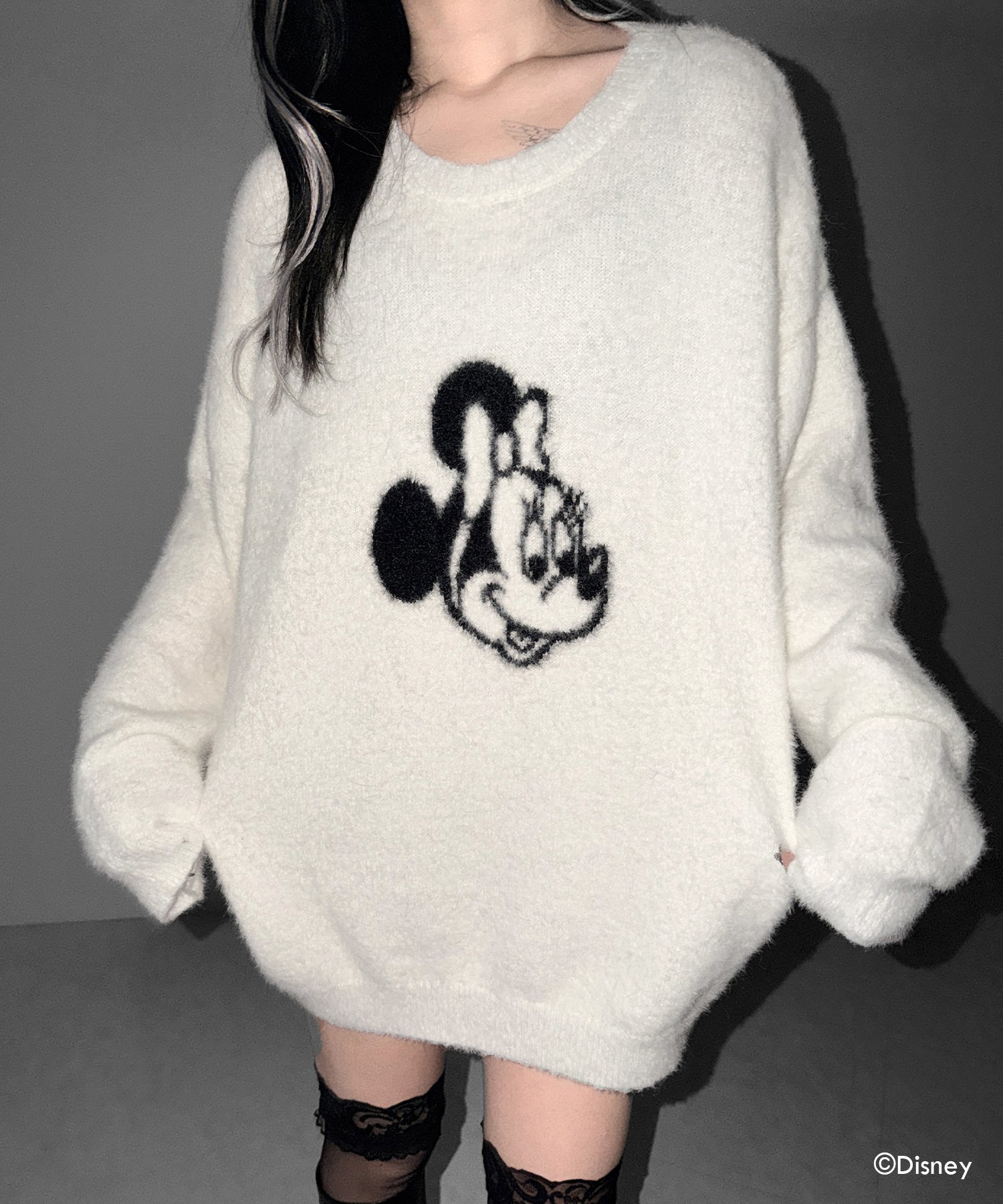 【 Disney 】ミッキー&ミニーオーバーシャギーニット ／ Mickey ＆ Minnie over shaggy knit