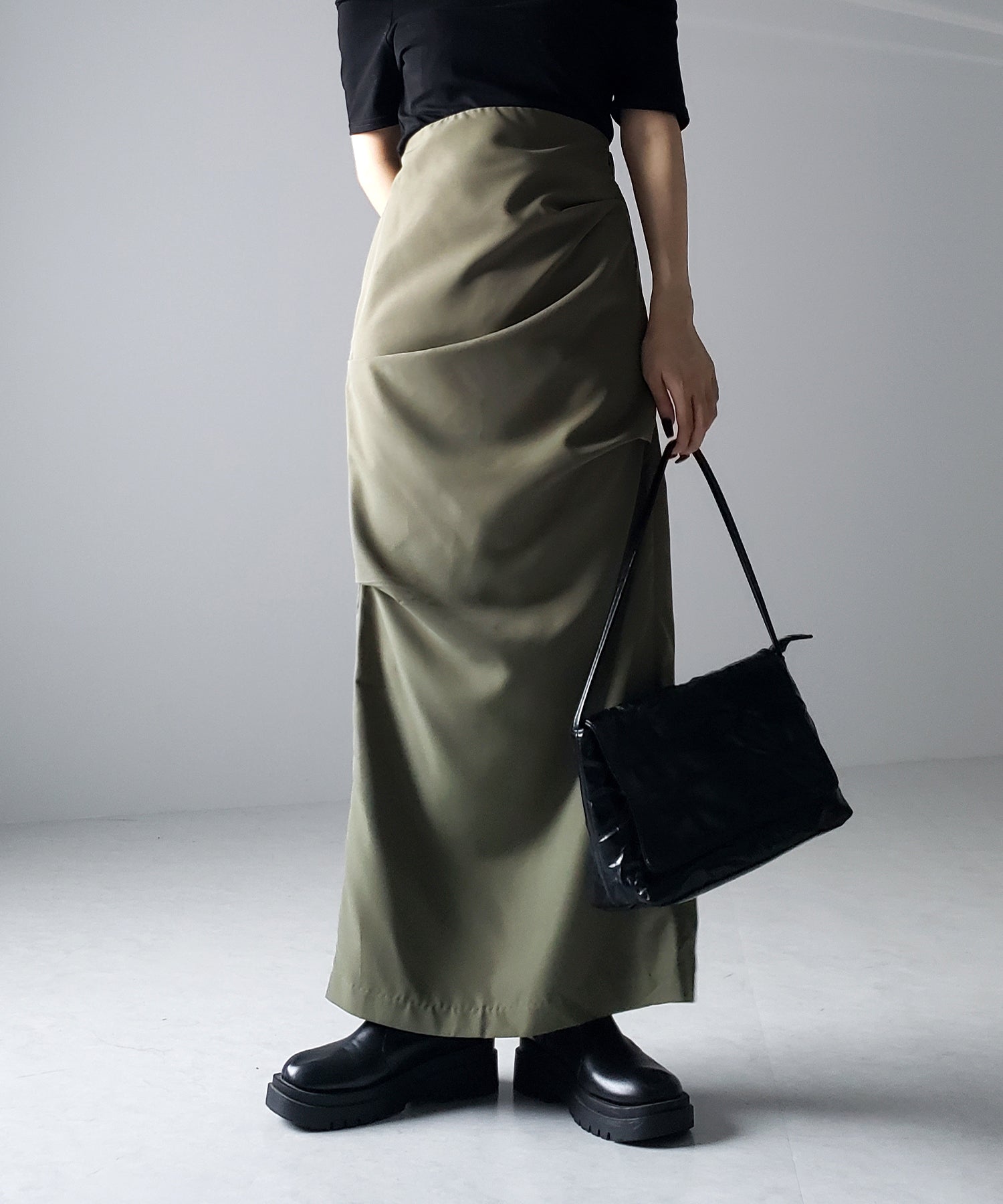 【 ３size ／ ５color 】タックデザインハイウエストスリットロングスカート