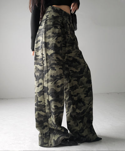 【 ２color ／ ４size 】ダブルタックヴィンテージカモフラージュワイドパンツ ／ double tuck vintage camouflage wide pants