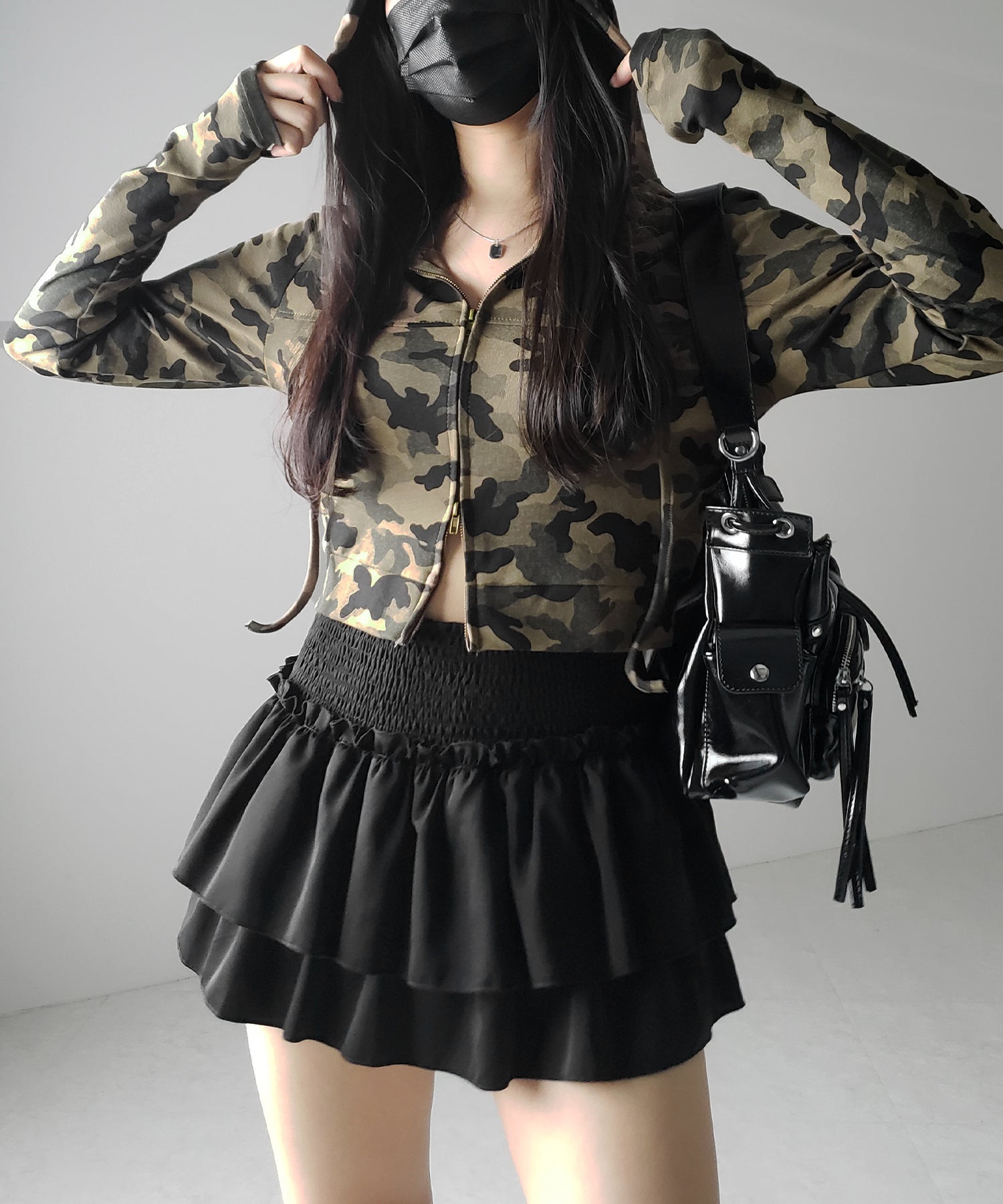 【 ２color 】ダブルジップカモフラミリタリーカットパーカー ／ double zip camouflage military cut hoodie