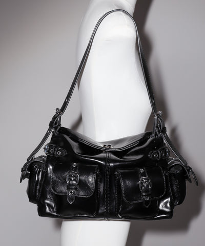 【ショルダーにできる2WAY】4バックルポケットワンハンドルショルダーバッグ／4 buckle pocket one handle shoulder bag