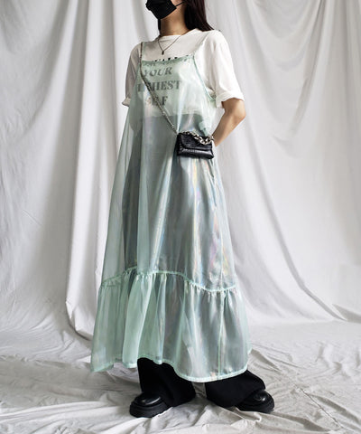 オーロラグロスオーガンジーギャザーフレアキャミワンピース ／ Aurora gloss organdygather flare cami onepiece