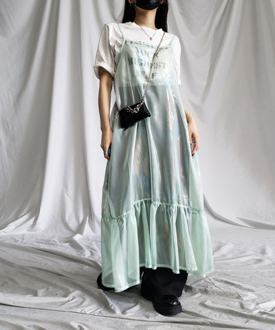 オーロラグロスオーガンジーギャザーフレアキャミワンピース ／ Aurora gloss organdygather flare cami onepiece