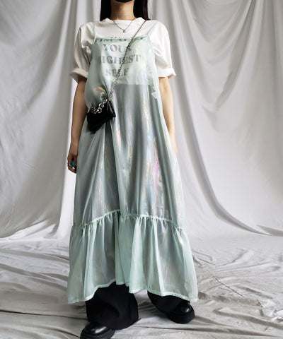 オーロラグロスオーガンジーギャザーフレアキャミワンピース ／ Aurora gloss organdygather flare cami onepiece