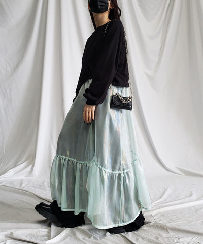オーロラグロスオーガンジーギャザーフレアキャミワンピース ／ Aurora gloss organdygather flare cami onepiece