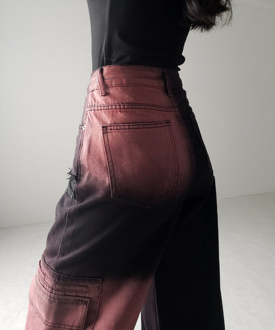 【 ２color ／４size 】ブロッキングバイカラーオーバーダイワイドデニム ／ blocking bicolor overdye wide denim
