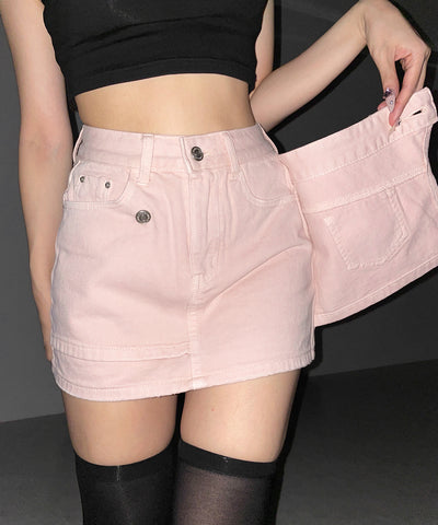 【 インパン裏地付き 】ヴィンテージピンクレイヤードデニムミニスカート ／ vintage pink denim mini skirt