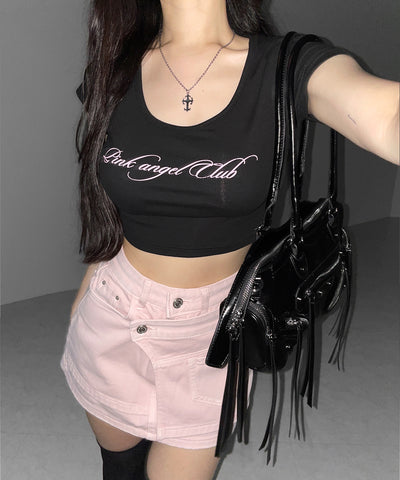 【 インパン裏地付き 】ヴィンテージピンクレイヤードデニムミニスカート ／ vintage pink denim mini skirt