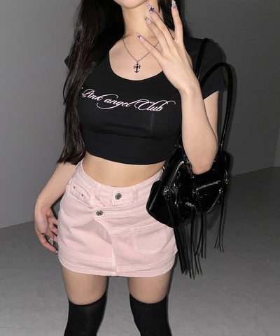 【 インパン裏地付き 】ヴィンテージピンクレイヤードデニムミニスカート ／ vintage pink denim mini skirt