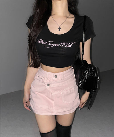 【 インパン裏地付き 】ヴィンテージピンクレイヤードデニムミニスカート ／ vintage pink denim mini skirt