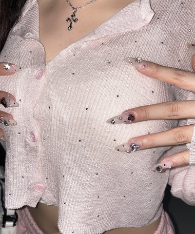 ラインストーンシアーニットカーディガン ／ Rhine stone sheer knit cardigan