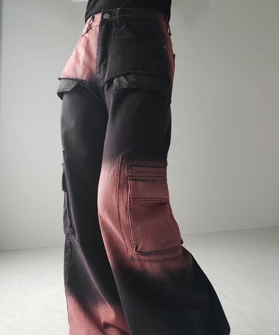 【 ２color ／４size 】ブロッキングバイカラーオーバーダイワイドデニム ／ blocking bicolor overdye wide denim