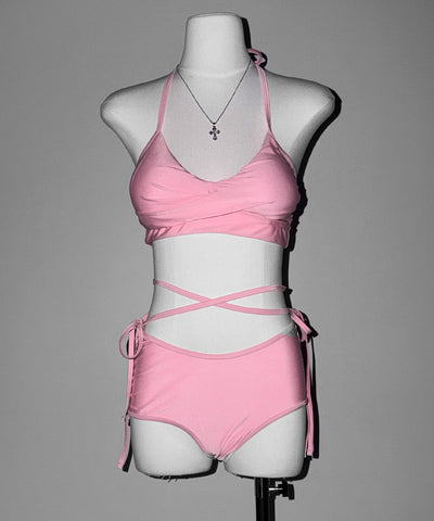 【 レディース水着 】ウエストクロスリボンホルターセパレートビキニ ／ waist cross ribbon halter separate bikini