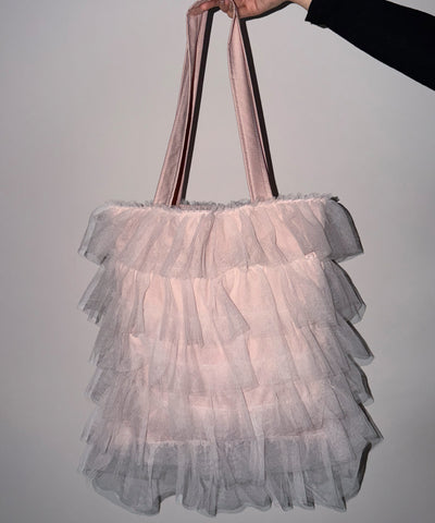 【 3color ／ A4収納可 】チュールフリルスクエアトートバッグ ／ tulle frill square tote bag