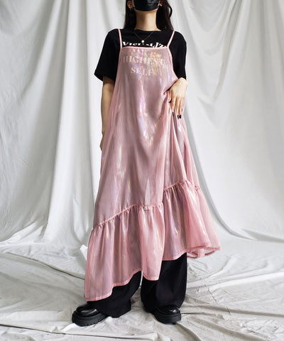オーロラグロスオーガンジーギャザーフレアキャミワンピース ／ Aurora gloss organdygather flare cami onepiece