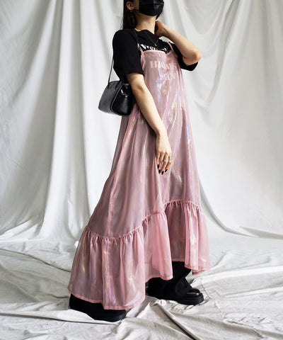 オーロラグロスオーガンジーギャザーフレアキャミワンピース ／ Aurora gloss organdygather flare cami onepiece
