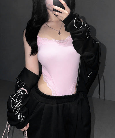 カットアウトレースポイントボディスーツキャミソール ／cutout lace point bodysuit camisole