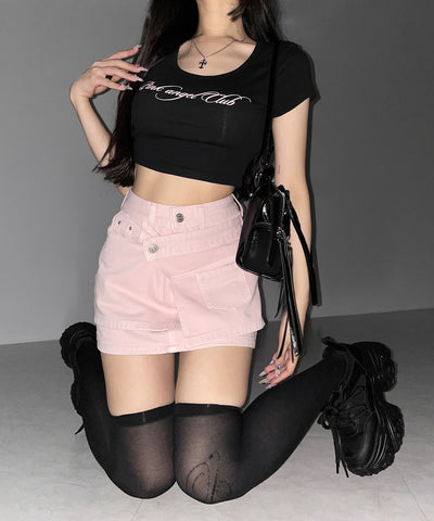 【 インパン裏地付き 】ヴィンテージピンクレイヤードデニムミニスカート ／ vintage pink denim mini skirt