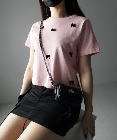 【 ４color 】ミニリボンバレエコアクロップドＴ ／ mini ribbon ballet core cropped Tee