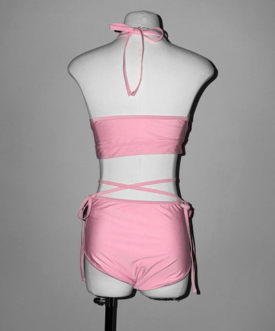 【 レディース水着 】ウエストクロスリボンホルターセパレートビキニ ／ waist cross ribbon halter separate bikini