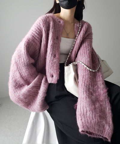 ボリュームワイドスリーブショートシャギーニットカーディガン ／ volume wide sleeve short shaggy knit cardigan
