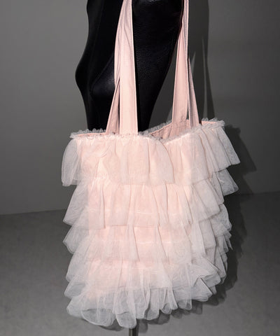 【 3color ／ A4収納可 】チュールフリルスクエアトートバッグ ／ tulle frill square tote bag