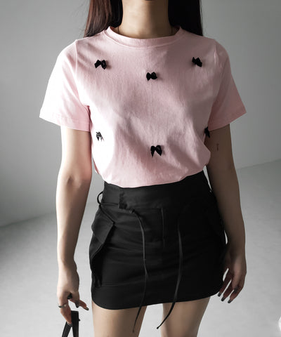 【 ４color 】ミニリボンバレエコアクロップドＴ ／ mini ribbon ballet core cropped Tee
