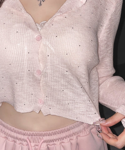 ラインストーンシアーニットカーディガン ／ Rhine stone sheer knit cardigan