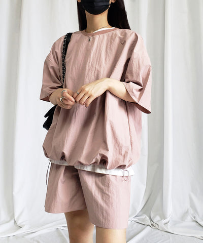 【 上下セットアップ／５色展開 】ワッシャーナイロンプルオーバー＆ショートパンツ SET
