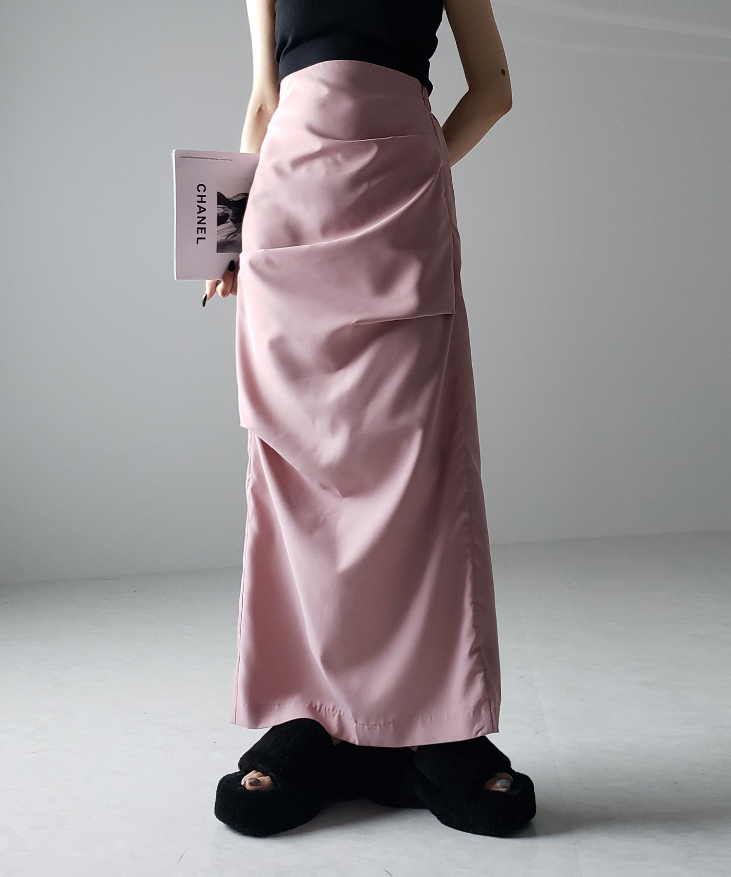 【 ３size ／ ５color 】タックデザインハイウエストスリットロングスカート