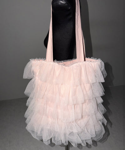 【 3color ／ A4収納可 】チュールフリルスクエアトートバッグ ／ tulle frill square tote bag