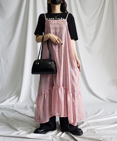 オーロラグロスオーガンジーギャザーフレアキャミワンピース ／ Aurora gloss organdygather flare cami onepiece