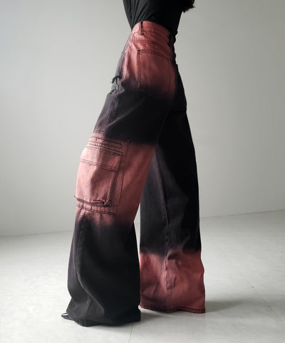 【 ２color ／４size 】ブロッキングバイカラーオーバーダイワイドデニム ／ blocking bicolor overdye wide denim