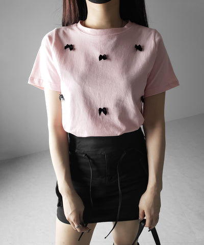 【 ４color 】ミニリボンバレエコアクロップドＴ ／ mini ribbon ballet core cropped Tee