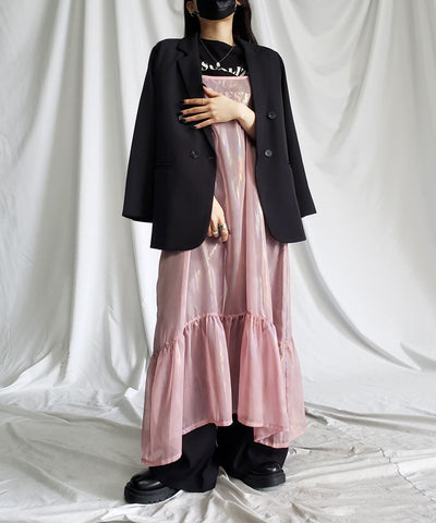 オーロラグロスオーガンジーギャザーフレアキャミワンピース ／ Aurora gloss organdygather flare cami onepiece