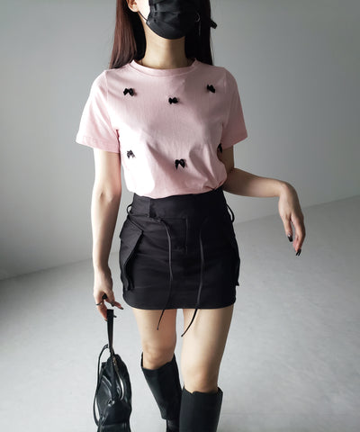 【 ４color 】ミニリボンバレエコアクロップドＴ ／ mini ribbon ballet core cropped Tee