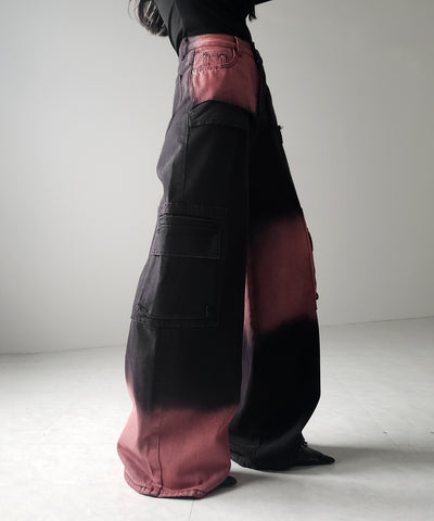 【 ２color ／４size 】ブロッキングバイカラーオーバーダイワイドデニム ／ blocking bicolor overdye wide denim