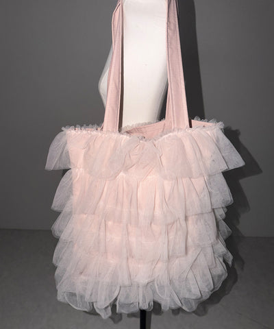 【 3color ／ A4収納可 】チュールフリルスクエアトートバッグ ／ tulle frill square tote bag